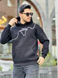 Miron Siyah Üç İplik Head Chopper Nakışlı Oversize Kapşonlu Sweatshirt