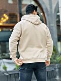 Miron Bej Üç İplik Head Chopper Nakışlı Oversize Kapşonlu Sweatshirt