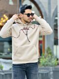 Miron Bej Üç İplik Head Chopper Nakışlı Oversize Kapşonlu Sweatshirt