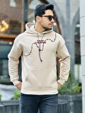 Miron Bej Üç İplik Head Chopper Nakışlı Oversize Kapşonlu Sweatshirt