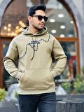 Miron Haki Üç İplik Head Chopper Nakışlı Oversize Kapşonlu Sweatshirt