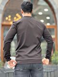 Yarım Fermuarlı Kolej Yaka Sweatshirt Regular Fit-Koyu Kahverengi