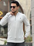 Yarım Fermuarlı Kolej Yaka Sweatshirt Regular Fit-Açık Gri