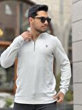 Yarım Fermuarlı Kolej Yaka Sweatshirt Regular Fit-Açık Gri