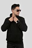 Miron Siyah Kapitone Detaylı Yarım Fermuarlı Regular Fit Sweatshirt