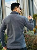 Miron Füme Unisex Nakışlı Dik Yaka Yarım Fermuarlı Polar Sweatshirt