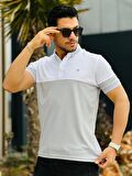 Miron Beyaz Gri Kagi Ston Parçalı Polo Yaka Kısa Kollu Tişört