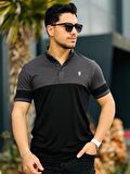 Miron Füme Siyah Kagi Ston Parçalı Polo Yaka Kısa Kollu Tişört