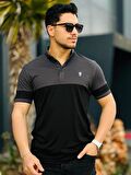 Miron Füme Siyah Kagi Ston Parçalı Polo Yaka Kısa Kollu Tişört