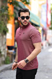 Miron Bordo Bükümlü Kumaş Polo Yaka Kısa Kollu Tişört- 2420