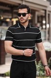 Miron Siyah Çizgili Triko Polo Yaka Tişört- 2427