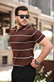 Miron Kahverengi Çizgili Triko Polo Yaka Tişört- 2427