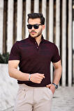 Miron Bordo Kumaş Polo Yaka Kısa Kollu Tişört- 2414