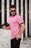 Miron Pembe Basic Pike Kumaş Polo Yaka Kısa Kollu Tişört- 2433