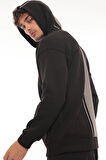 Miron Siyah Sırt Şeritli Kapüşonlu Üç İplik Oversize Sweatshirt-2437 
