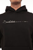 Miron Siyah Sırt Şeritli Kapüşonlu Üç İplik Oversize Sweatshirt-2437 