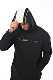Miron Lacivert Sırt Şeritli Kapüşonlu Üç İplik Oversize Sweatshirt-2437 