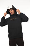 Miron Lacivert Sırt Şeritli Kapüşonlu Üç İplik Oversize Sweatshirt-2437 