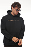 Miron Lacivert Sırt Şeritli Kapüşonlu Üç İplik Oversize Sweatshirt-2437 