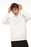 Miron Beyaz Sırtı Etnik Baskılı Kapüşonlu Üç İplik Oversize Sweatshirt-2438 