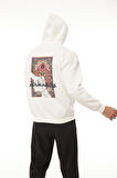 Miron Beyaz Sırtı Etnik Baskılı Kapüşonlu Üç İplik Oversize Sweatshirt-2438 