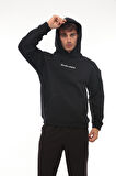 Miron Lacivert Sırtı Etnik Baskılı Kapüşonlu Üç İplik Oversize Sweatshirt-2438 