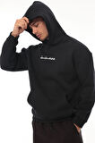 Miron Lacivert Sırtı Etnik Baskılı Kapüşonlu Üç İplik Oversize Sweatshirt-2438 