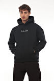 Miron Lacivert Sırtı Etnik Baskılı Kapüşonlu Üç İplik Oversize Sweatshirt-2438 