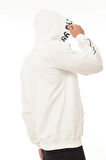 Miron Beyaz Kapüşon Baskılı Üç İplik Oversize Sweatshirt- 2440