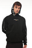 Miron Siyah Kapüşon Baskılı Üç İplik Oversize Sweatshirt- 2440