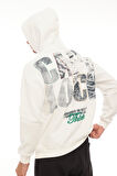 Miron Beyaz Sırtı Baskılı Kapüşonlu Üç İplik Oversize Sweatshirt- 2441