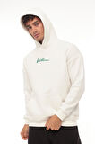 Miron Beyaz Sırtı Baskılı Kapüşonlu Üç İplik Oversize Sweatshirt- 2441