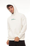 Miron Beyaz Sırtı Baskılı Kapüşonlu Üç İplik Oversize Sweatshirt- 2441