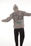 Miron Füme Sırtı Baskılı Kapüşonlu Üç İplik Oversize Sweatshirt- 2441