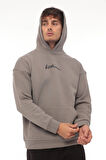 Miron Füme Sırtı Baskılı Kapüşonlu Üç İplik Oversize Sweatshirt- 2441