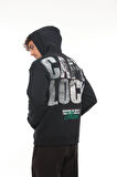 Miron Lacivert Sırtı Baskılı Kapüşonlu Üç İplik Oversize Sweatshirt- 2441
