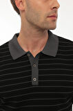 Miron Siyah Düğme Detaylı Çizgili Polo Yaka Triko Kazak -2446 