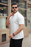Miron Beyaz Basic Fermuar Detaylı Polo Yaka Kısa Kollu Tişört 2501