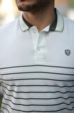 Miron Beyaz Çizgili Polo Yaka Kısa Kollu Tişört-2515