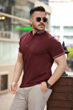 Miron Bordo Logo Nakışlı Polo Yaka Kısa Kollu Tişört -2518