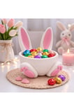 Tavşan Kulaklı Dekoratif Şekerlik – Pembe Beyaz Bunny Tasarım Çikolata Kasesi – Masaüstü Dekoratif