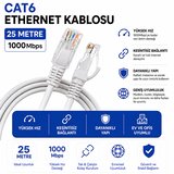 25 Metre CAT6 Fabrikasyon Ethernet Kablosu 1000 Mbps Gigabit LAN İnternet Kablosu RJ45