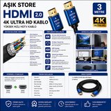 HDMI 2.0 Kablo 3 Metre 4K Ultra HD 18Gbps Altın Uçlu HDR Destekli TV Monitör PS5 Xbox Laptop Uyumlu
