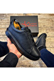 SİYAH ERKEK %100 HAKİKİ DERİ BAĞCIKSIZ LASTİKLİ RAHAT GÜNLÜK AYAKKABI