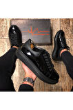 SİYAH HAKİKİ DERİ RUGAN UNİSEX SNEAKER AYAKKABI