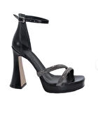  Mergenshoes K052 Siyah 12 Cm Platform Topuklu Kadın Ayakkabı