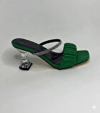 Mergenshoes T032 Yeşil Şeffaf Topuklu Rahat Taban Kadın Terlik
