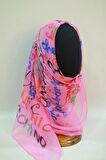 Pembe Fuşya Sax Mavisi Renk İpek Polyester Desenli Eşarp Şal