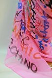 Pembe Fuşya Sax Mavisi Renk İpek Polyester Desenli Eşarp Şal