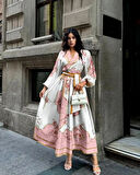 Atlas & Şifon Kumaş Astarlı Kuşaklı Elbise